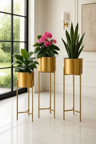 Living Room Metal Planter For Indoor Kiving Planter Pot Inclued  (Set of 3 ) Planter Pot National Handicraft Town
