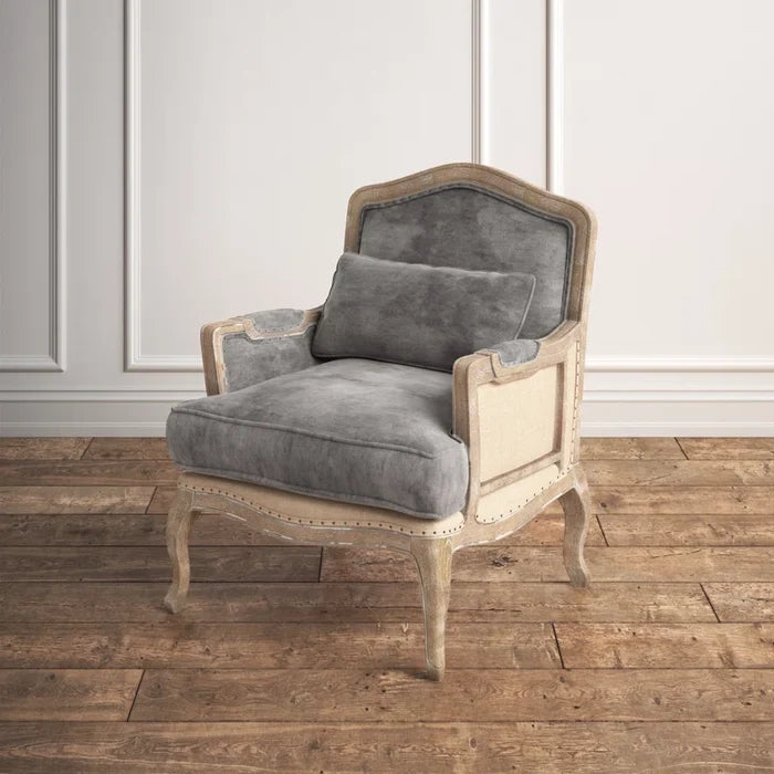 Louis XV Oak Armchair with Charcoal Upholstery & Cabriole Legs
