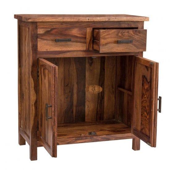 Lowboy storage cabinet with two drawer in honey finish - Ouch Cart