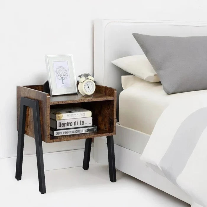 Luna Bedside Table Rustic Brown Industrial Bedroom Furniture Ouch Cart