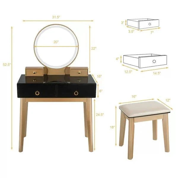Maja Dressing Table With Drawers, Vanity Set, Vanity Desk with Mirror included Lights, Vanity Table with Makeup Vanity Mirror with Lights and stool Makeup Vanity Table - Ouch Cart