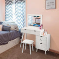 Makeup Vanity Desk with Mirror and, Dimmable Vanity Table for Girls Bedroom, Modern Makeup Vanity with 5 Drawers, White Vanity with Large Storage - Ouch Cart