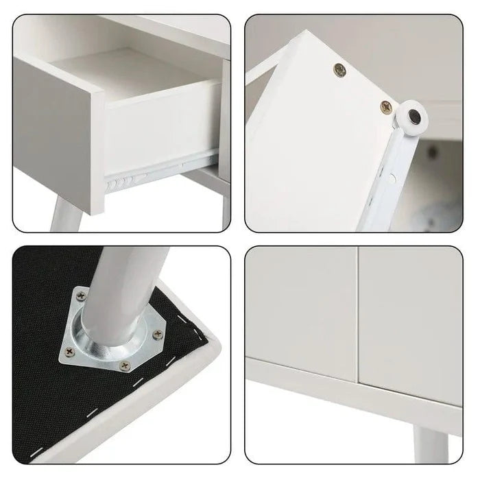 Makeup Vanity Desk with Mirror and, Dimmable Vanity Table for Girls Bedroom, Modern Makeup Vanity with 5 Drawers, White Vanity with Large Storage - Ouch Cart