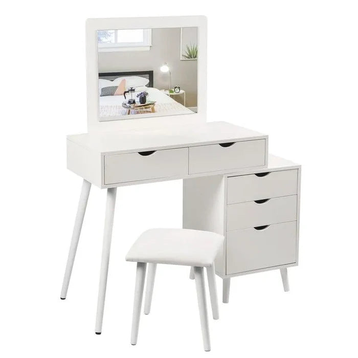 Makeup Vanity Desk with Mirror and, Dimmable Vanity Table for Girls Bedroom, Modern Makeup Vanity with 5 Drawers, White Vanity with Large Storage - Ouch Cart