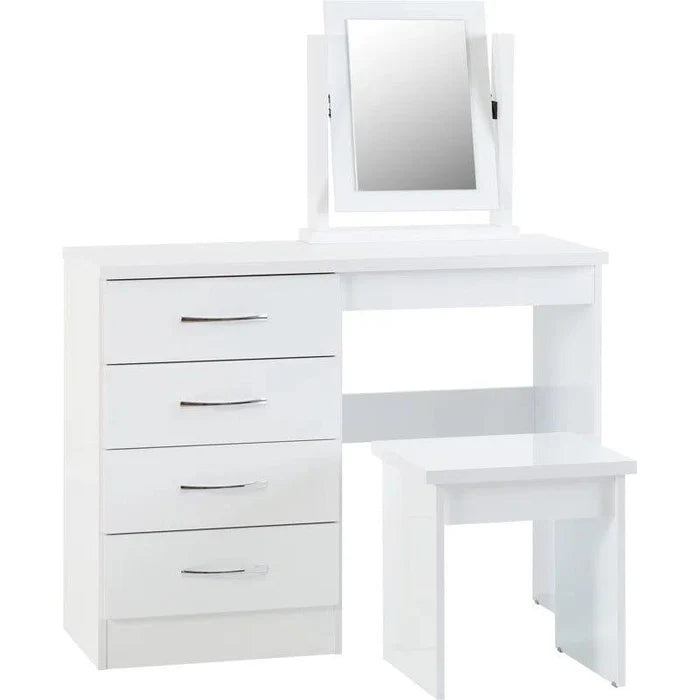 Makeup Vanity Desk with Mirror, White Vanity Table Set with 4 Drawers, Modern Vanity Table for Bedroom - Ouch Cart