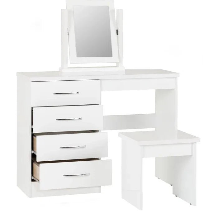 Makeup Vanity Desk with Mirror, White Vanity Table Set with 4 Drawers, Modern Vanity Table for Bedroom - Ouch Cart