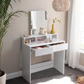 Makeup Vanity with Large Mirror, Vanity Desk with 2 Drawers Vanity Set Dressing Table for Women Girls (White) - Ouch Cart