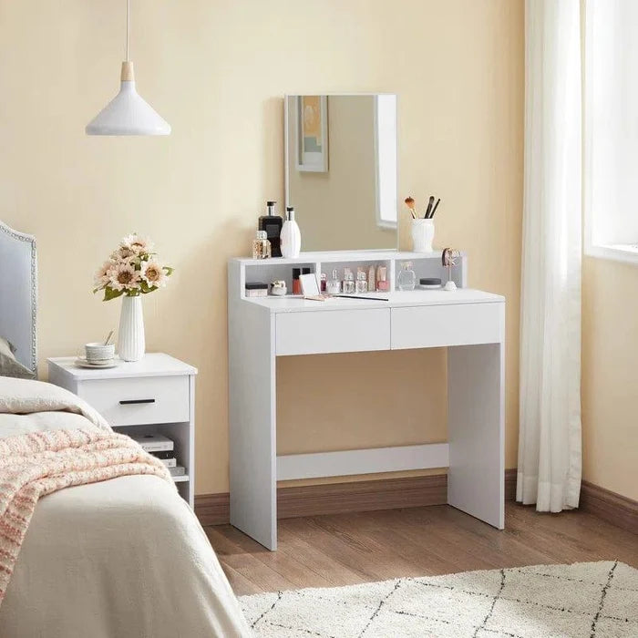 Makeup Vanity with Large Mirror, Vanity Desk with 2 Drawers Vanity Set Dressing Table for Women Girls (White) - Ouch Cart