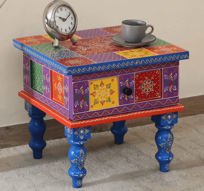 Mango Wood Bedside End Table with Drawer Storage , Multi colour - Ouch Cart