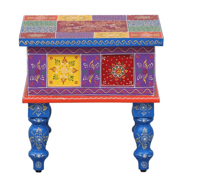 Mango Wood Bedside End Table with Drawer Storage , Multi colour - Ouch Cart
