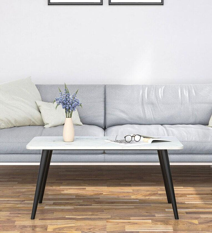 Marble Coffee Table in White Finish - Ouch Cart