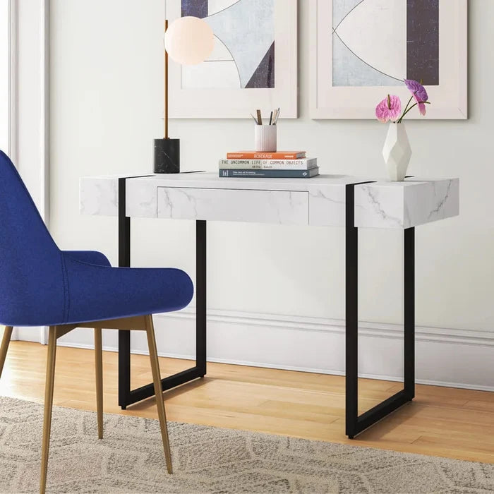Marble Look Top Metal Base Writing Desk ouch cart