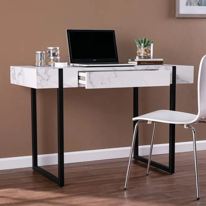 Marble Look Top Metal Base Writing Desk ouch cart