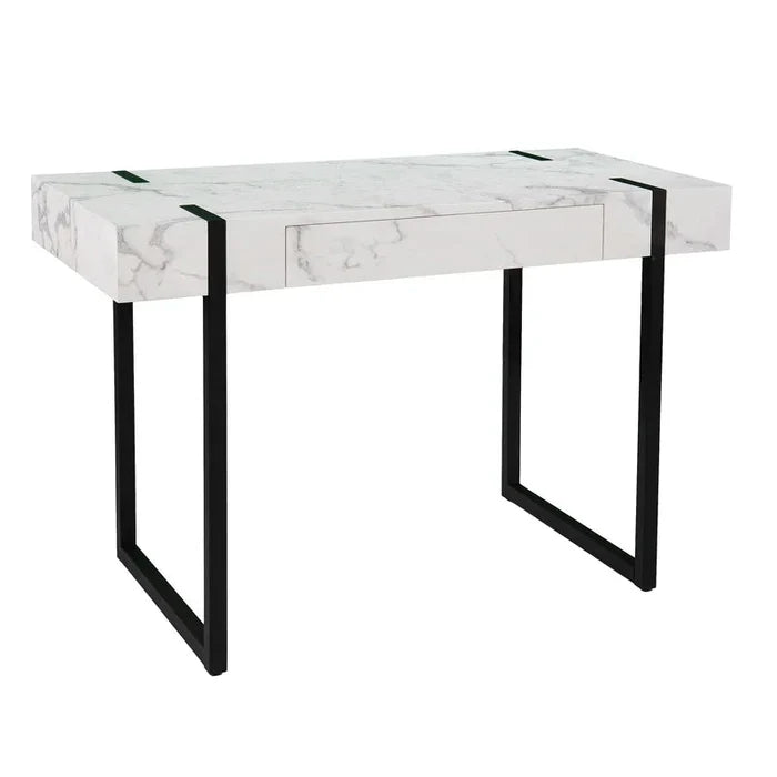 Marble Look Top Metal Base Writing Desk ouch cart