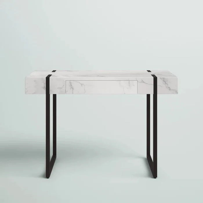 Marble Look Top Metal Base Writing Desk ouch cart