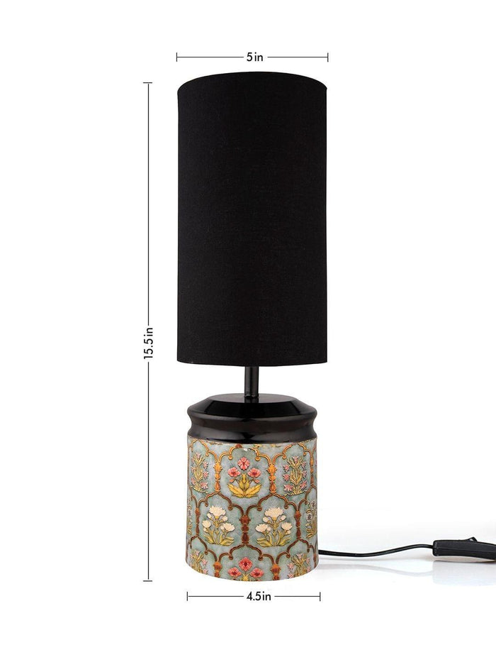 Metal Antique Motif printed Lamp with Solid Black Shade - Ouch Cart