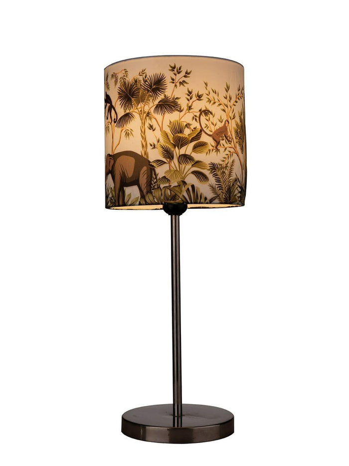 Metal Chrome Finish Lamp with Multicolor Jungle Shade - Ouch Cart