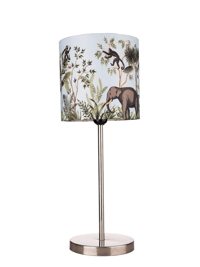 Metal Chrome Finish Lamp with Multicolor Jungle Shade - Ouch Cart