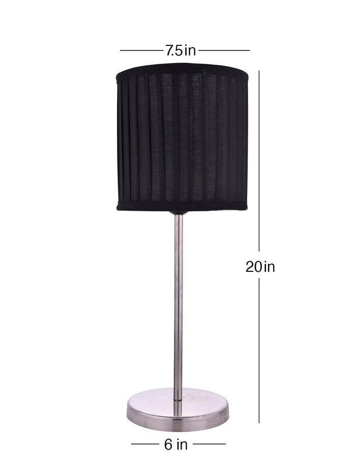 Metal Chrome Finish Lamp with Pleeted Cotton Black Shade - Ouch Cart