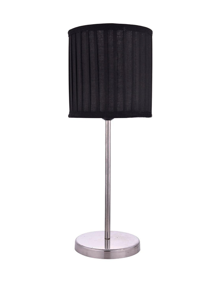 Metal Chrome Finish Lamp with Pleeted Cotton Black Shade - Ouch Cart
