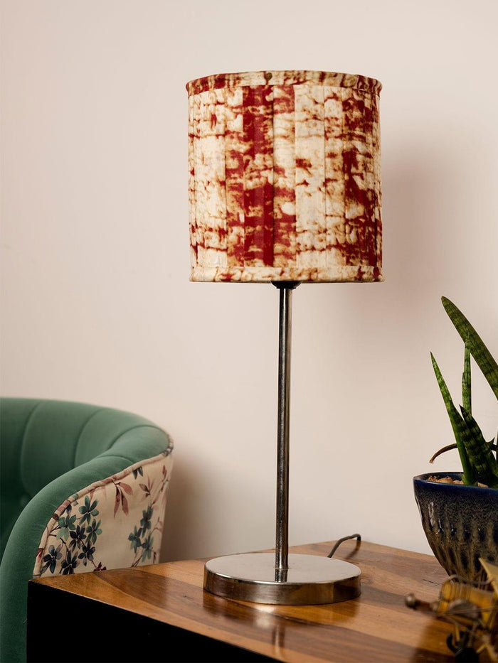 Metal Chrome Finish Lamp with Pleeted Multicolor Maroon Shade - Ouch Cart