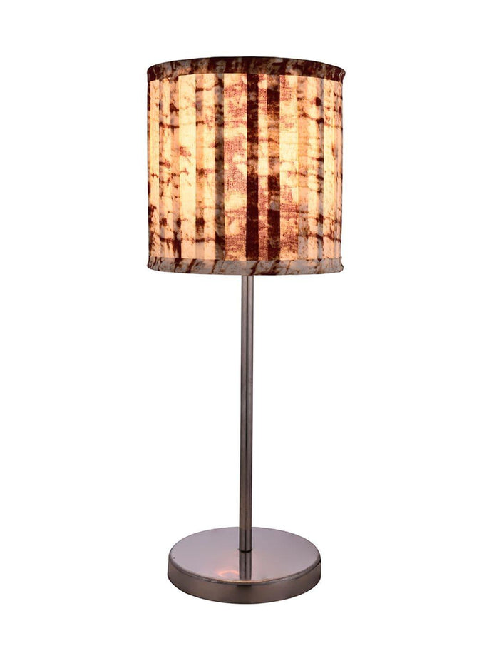 Metal Chrome Finish Lamp with Pleeted Multicolor Maroon Shade - Ouch Cart