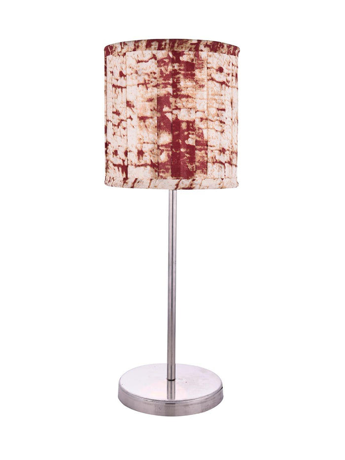 Metal Chrome Finish Lamp with Pleeted Multicolor Maroon Shade - Ouch Cart