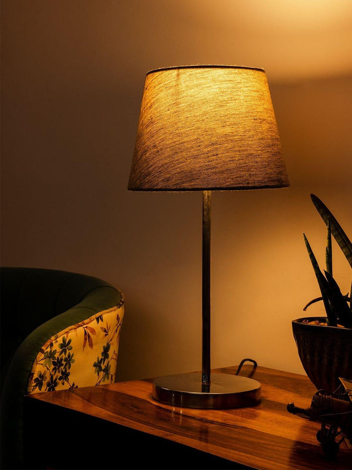 Metal Chrome Finish Lamp with Smare Taper Grey Shade - Ouch Cart