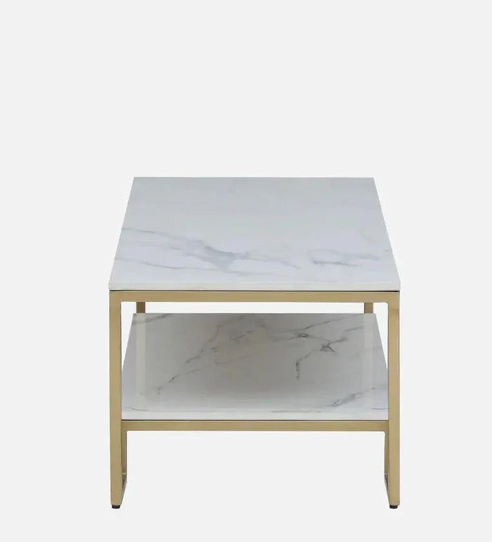 Metal Coffee Table In Brass Finish With Porcelain Top - Ouch Cart