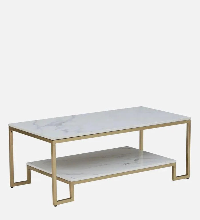 Metal Coffee Table In Brass Finish With Porcelain Top - Ouch Cart