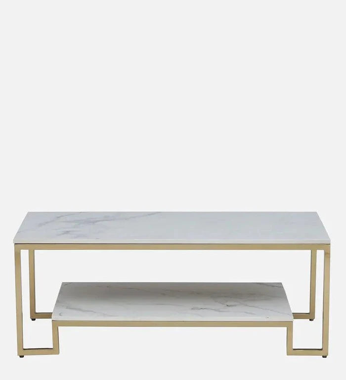 Metal Coffee Table In Brass Finish With Porcelain Top - Ouch Cart