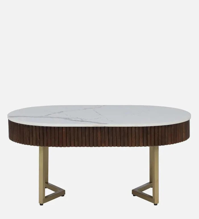 Metal Coffee Table In Gold Colour With Porcelain Top - Ouch Cart