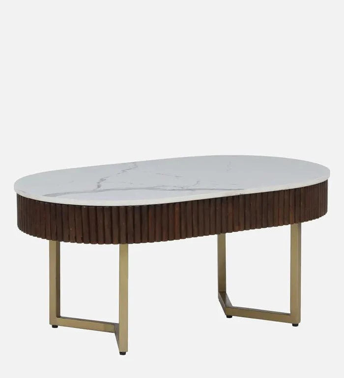 Metal Coffee Table In Gold Colour With Porcelain Top - Ouch Cart