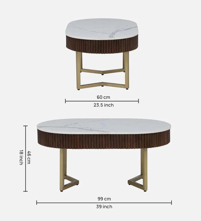 Metal Coffee Table In Gold Colour With Porcelain Top - Ouch Cart