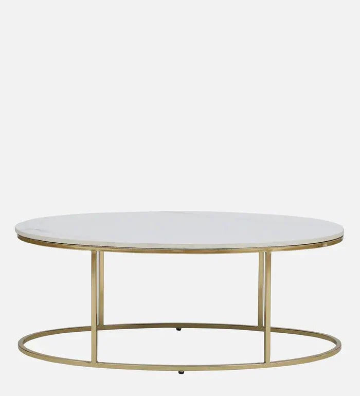 Metal Coffee Table In White Colour With Marble Top - Ouch Cart