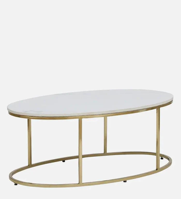 Metal Coffee Table In White Colour With Marble Top - Ouch Cart