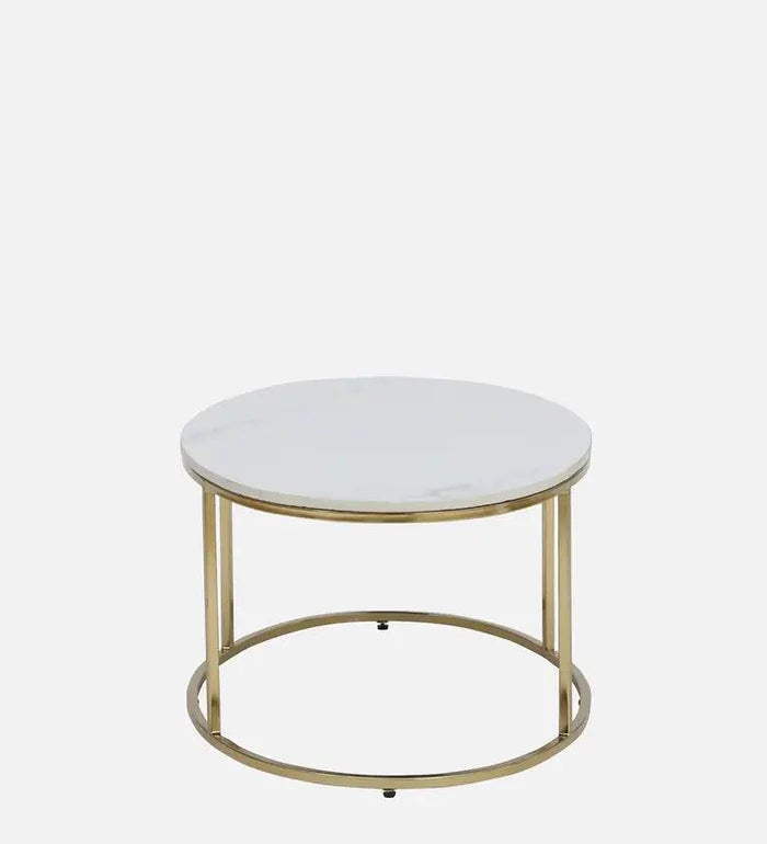 Metal Coffee Table In White Colour With Marble Top - Ouch Cart
