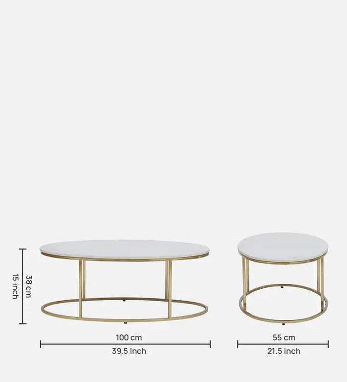 Metal Coffee Table In White Colour With Marble Top - Ouch Cart