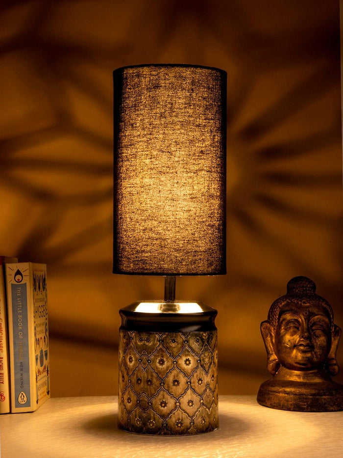 Metal Diamond Tile Print Lamp with Solid Black Shade - Ouch Cart