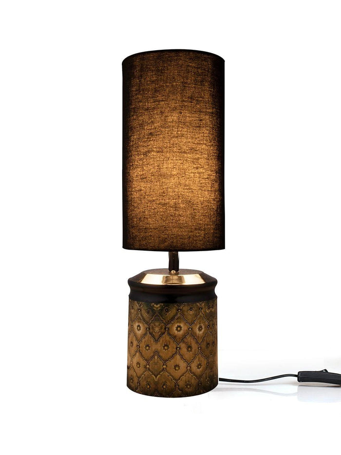 Metal Diamond Tile Print Lamp with Solid Black Shade - Ouch Cart