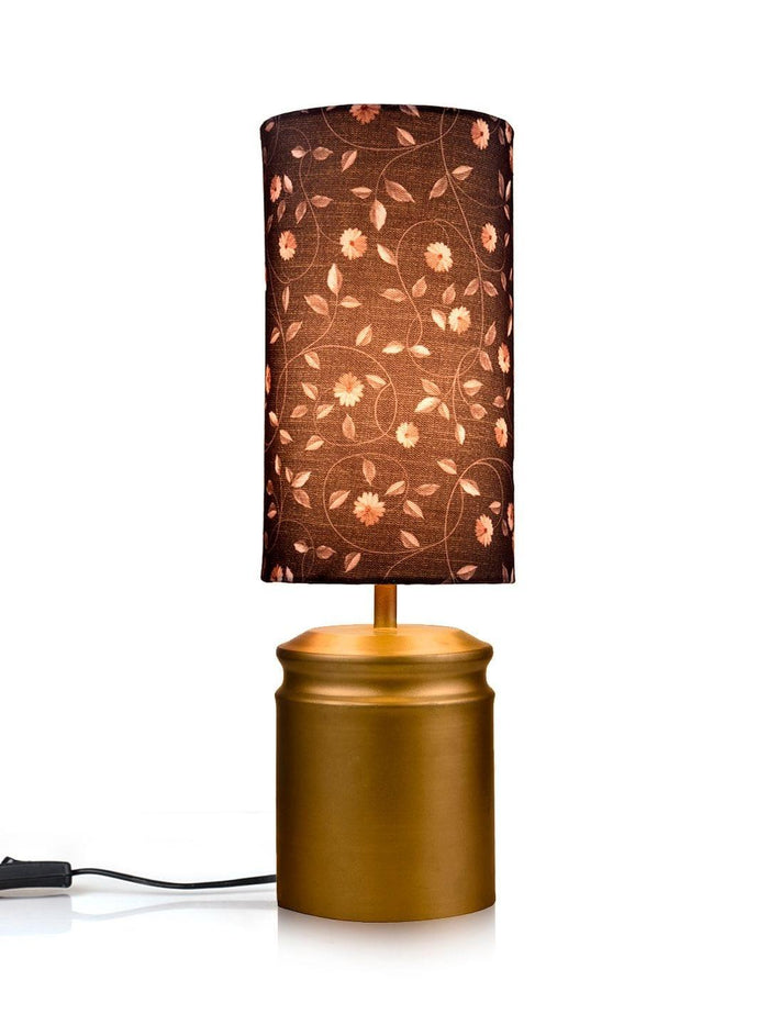 Metal Golden Table Lamp with Floral Print Shade - Ouch Cart