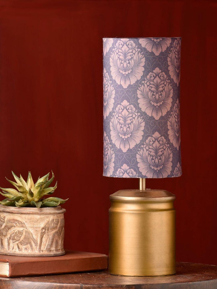 Metal Golden Table Lamp with Motives Printed Shade - Ouch Cart
