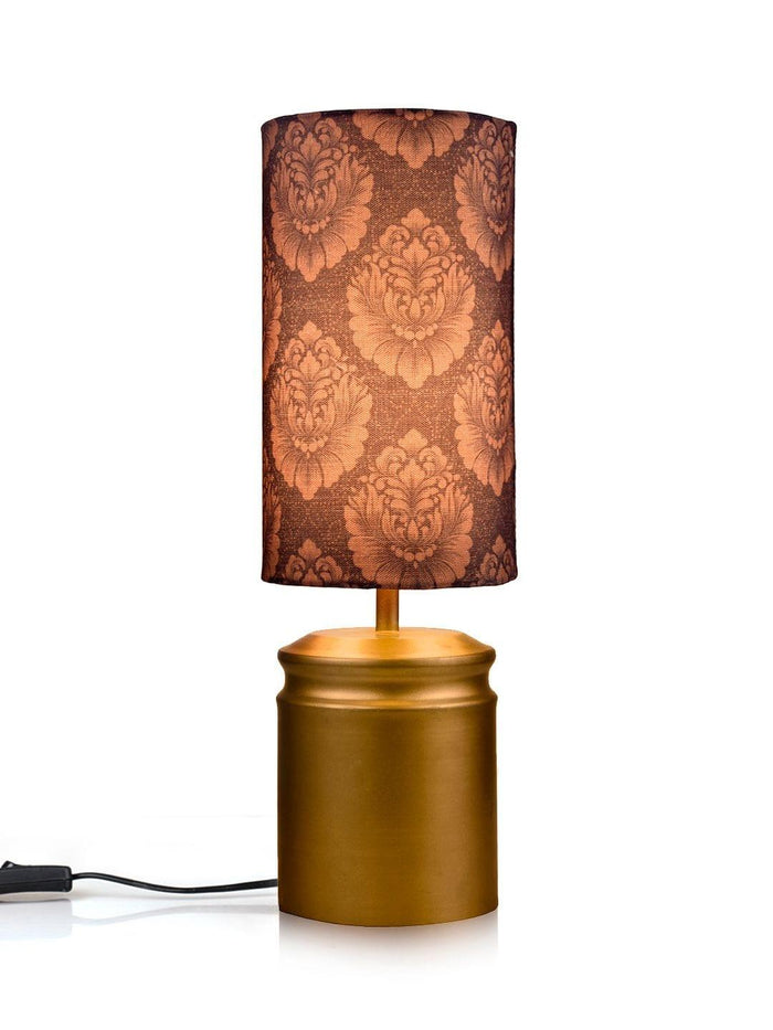 Metal Golden Table Lamp with Motives Printed Shade - Ouch Cart