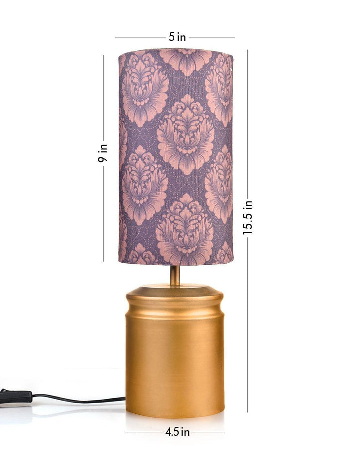 Metal Golden Table Lamp with Motives Printed Shade - Ouch Cart