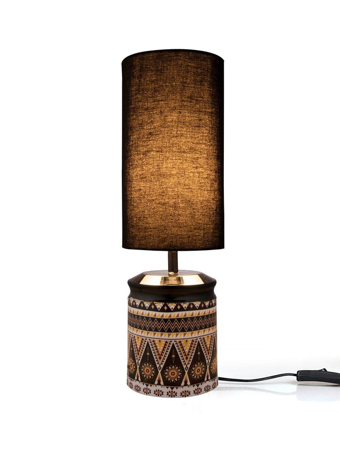Metal Linear Art Printed Lamp with Solid Black Shade - Ouch Cart