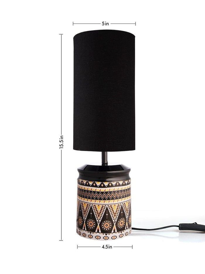 Metal Linear Art Printed Lamp with Solid Black Shade - Ouch Cart
