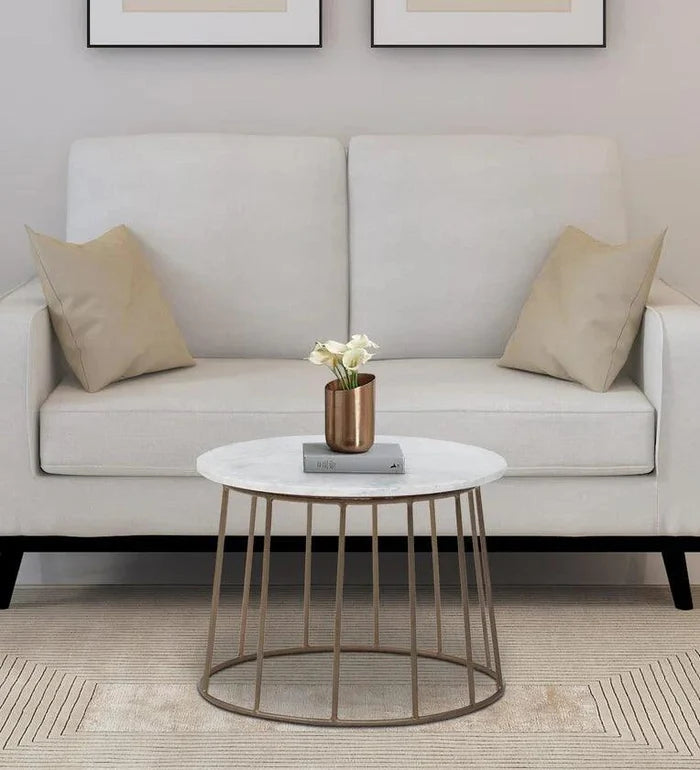Metal Round Coffee Table In Brass Finish With Marble Top - Ouch Cart