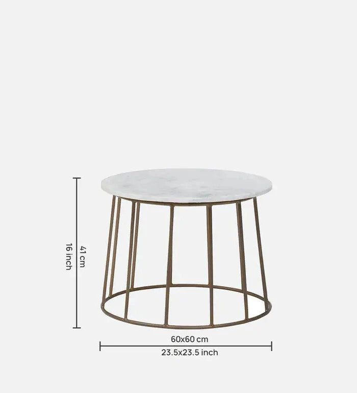 Metal Round Coffee Table In Brass Finish With Marble Top - Ouch Cart