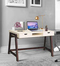 Milan Writing Table in Off White & Brown Colour - Ouch Cart