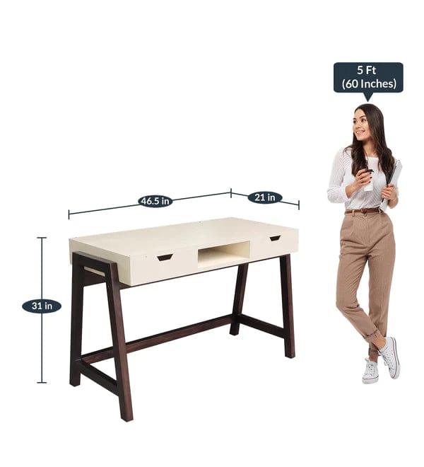 Milan Writing Table in Off White & Brown Colour - Ouch Cart